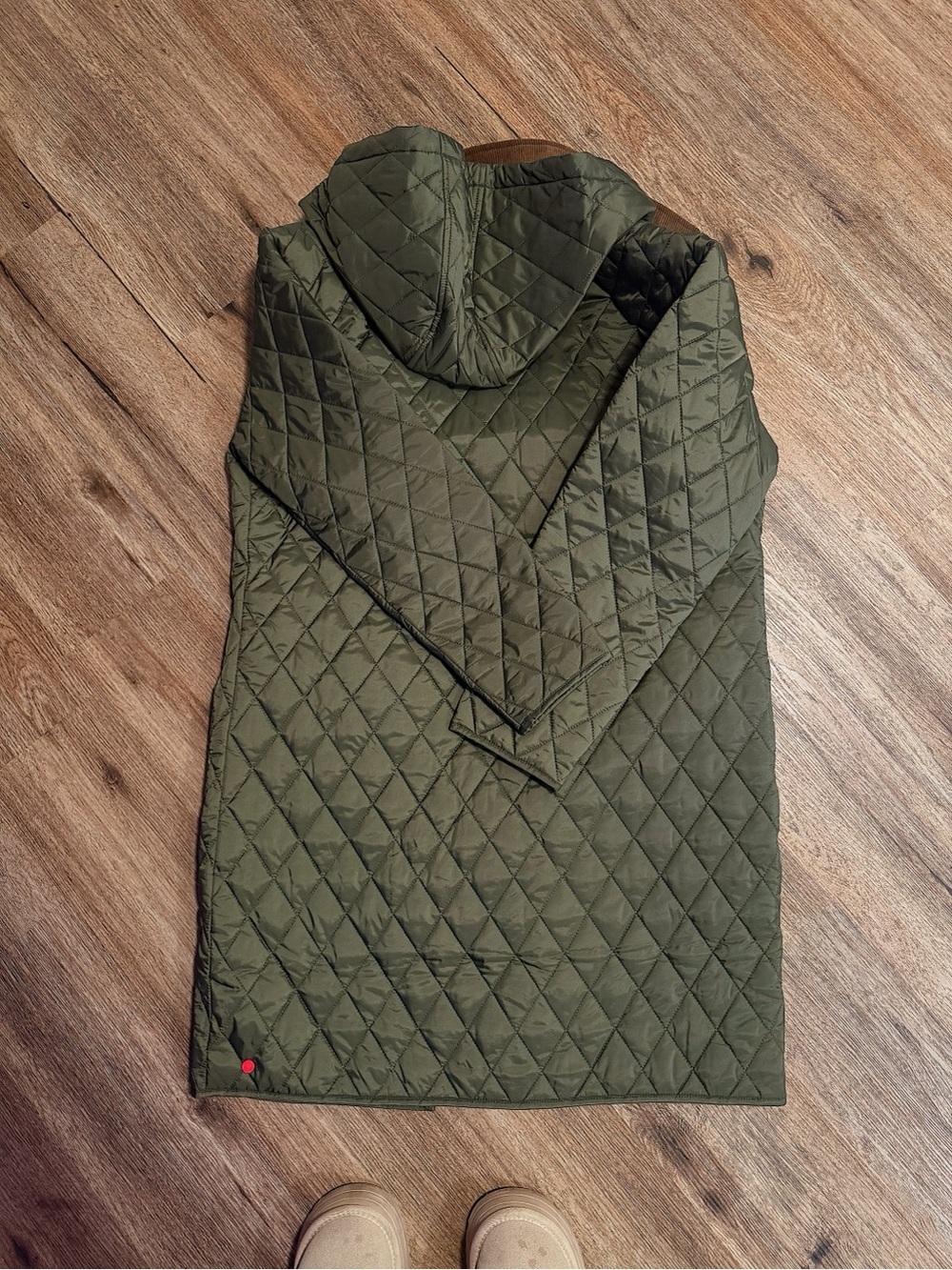 Hunter Green Quilted diamond Puffer jacket with Brown Cord Collar - Picture 4 of 4
